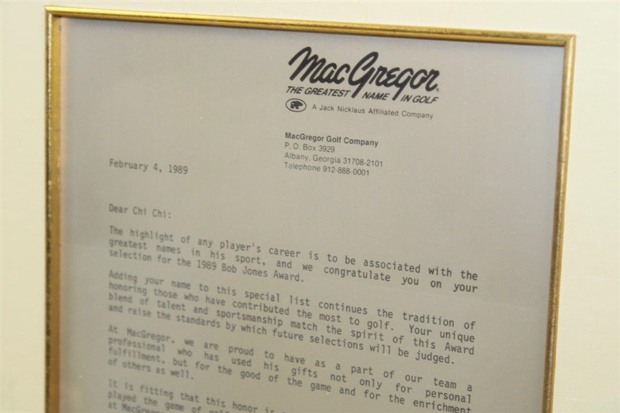Chi-Chi Rodriguez' 1989 Bob Jones Award Congratulatory Plaque from MacGregor