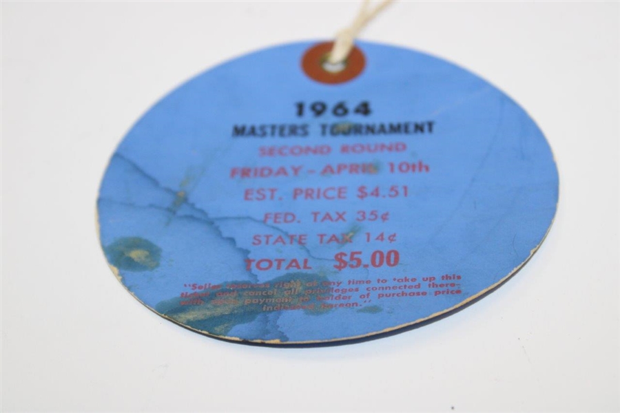 1964 Masters Tournament Friday Ticket #3421 with Original String