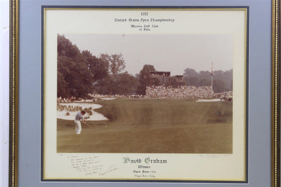Champion David Graham Signed 1981 US Open at Merion Fabulous Photograph to His Caddie  JSA ALOA