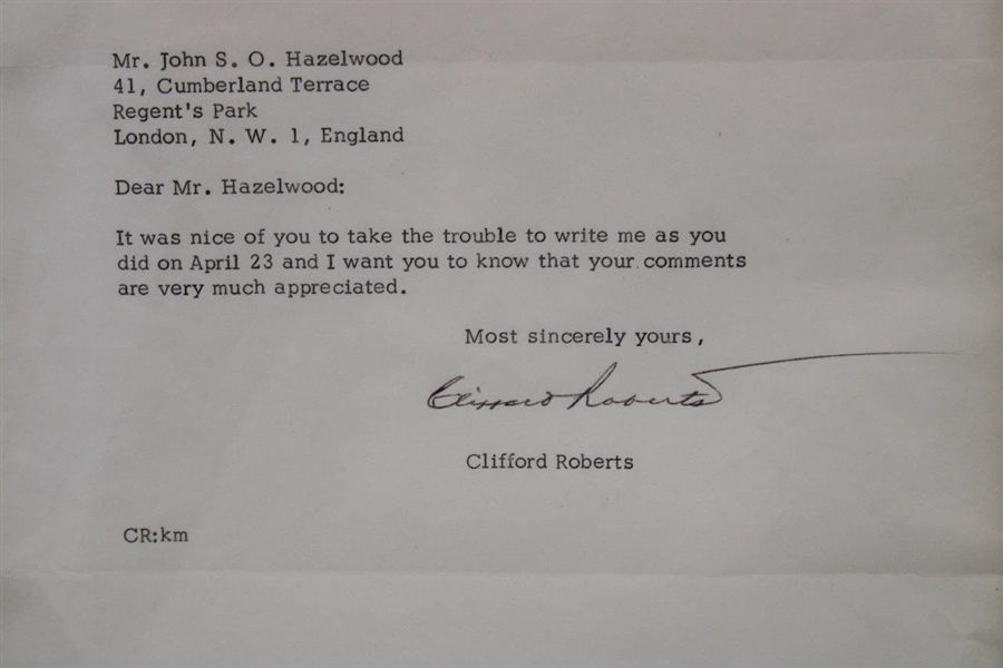 Clifford Roberts Signed TLS on Dated 1974 ANGC Letterhead - Framed JSA ALOA