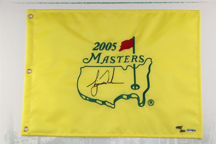 Tiger Woods Signed 2005 Masters Flag UDA Ltd Ed #443/500 Deluxe Framed Display BAK#13216