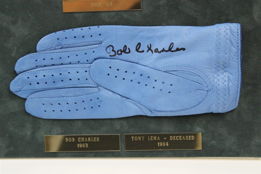 Palmer, Sarazen & Charles Signed Golf Gloves Matted Display JSA ALOA