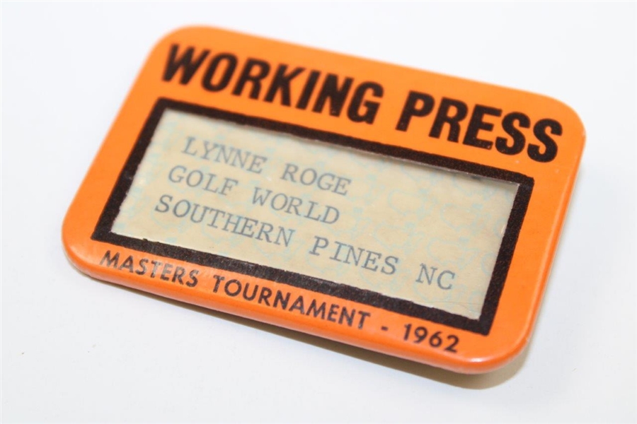 1962 Masters Working Press Badge Lynne Roge