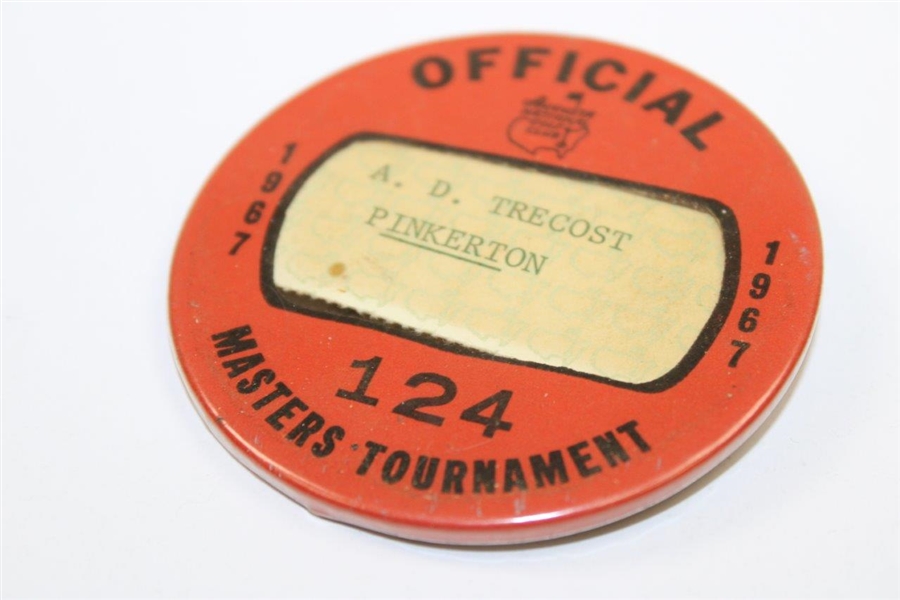 1967 Masters Tournament Official Badge #124 A.D. Trecost