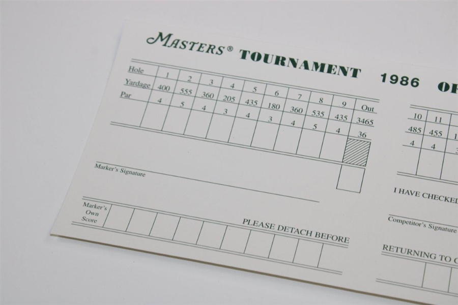 1986 Masters Tournament Official Scorecard