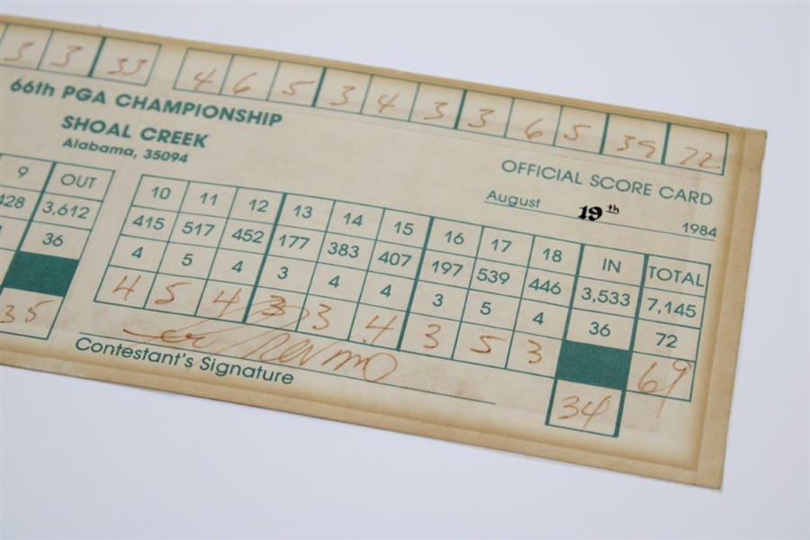 Lee Trevino Signed 1984 PGA Championship at Shoal Creek Final Rd Marked Official Scorecard JSA ALOA