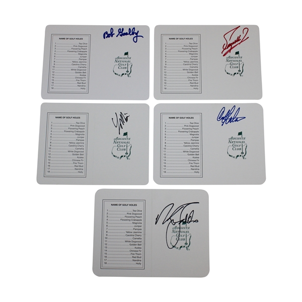 Fuzzy Zoeller, Bob Goalby, Nick Faldo, Larry Mize & Craig Stadler Signed Augusta Scorecards JSA ALOA