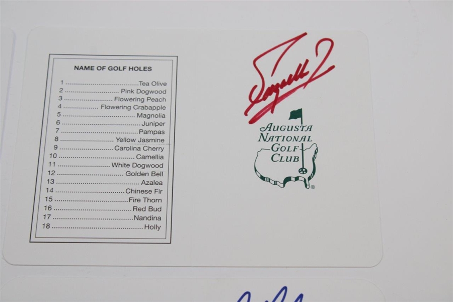 Fuzzy Zoeller, Bob Goalby, Nick Faldo, Larry Mize & Craig Stadler Signed Augusta Scorecards JSA ALOA