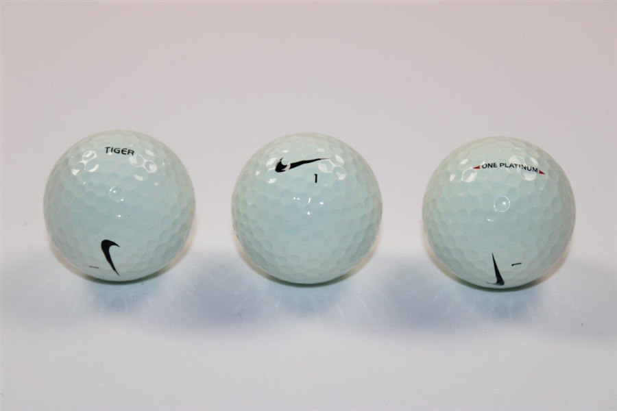 Tiger Woods Dozen Prototype One Platinum with <> in Red Swoosh No. 1 Golf Balls in Box