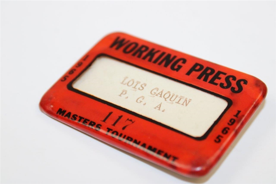 1965 Masters Tournament Working Press Badge #117 - Lois Gaquin P.G.A.