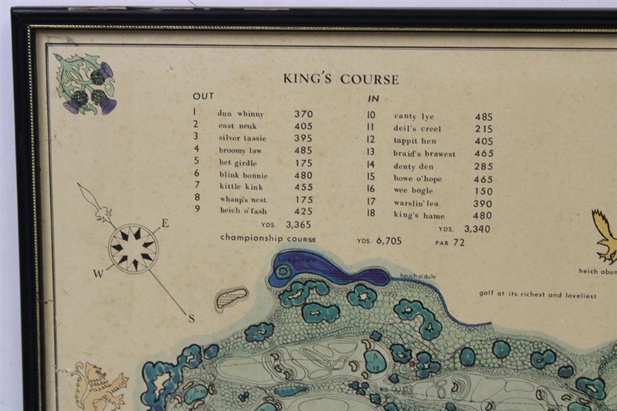 1967 King's Course Gleneagles Hotel J.P. Izatt Layout Map -James Braid Framed