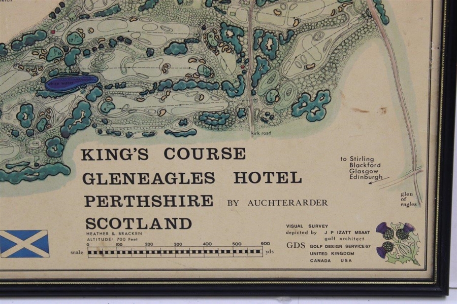 1967 King's Course Gleneagles Hotel J.P. Izatt Layout Map -James Braid Framed