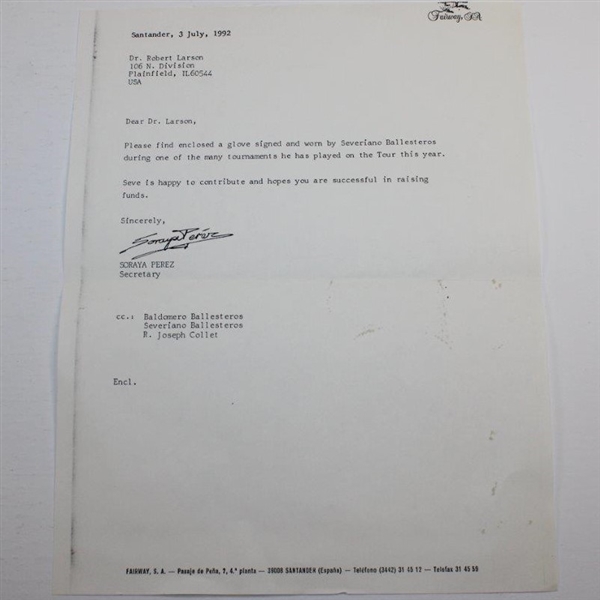 Seve Ballesteros Signed 1992 Tournament Worn Game Used LH MaxFli Golf Glove JSA ALOA
