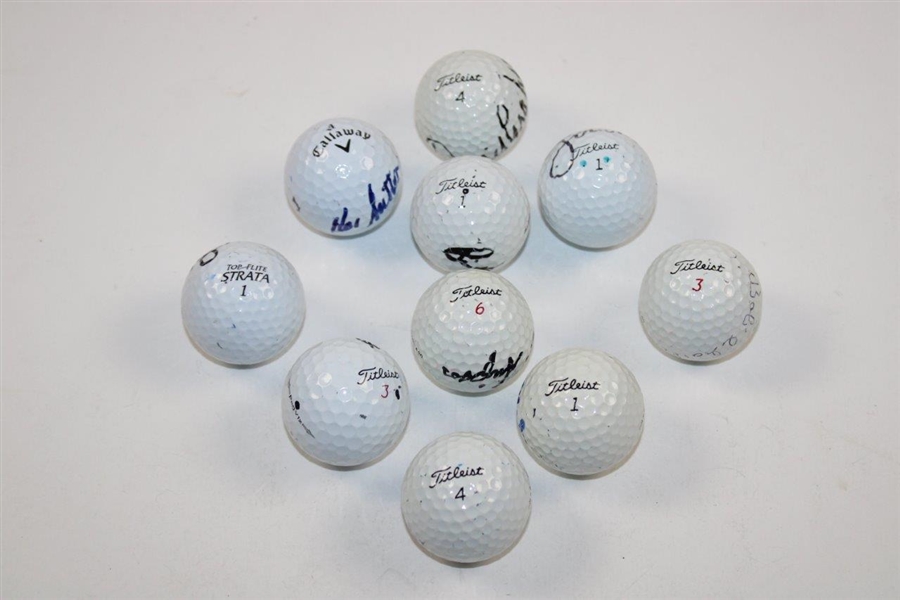 Ten (10) Signed Golf Balls by Sutton, Graham, Kite, Charles, Simpson & others JSA ALOA