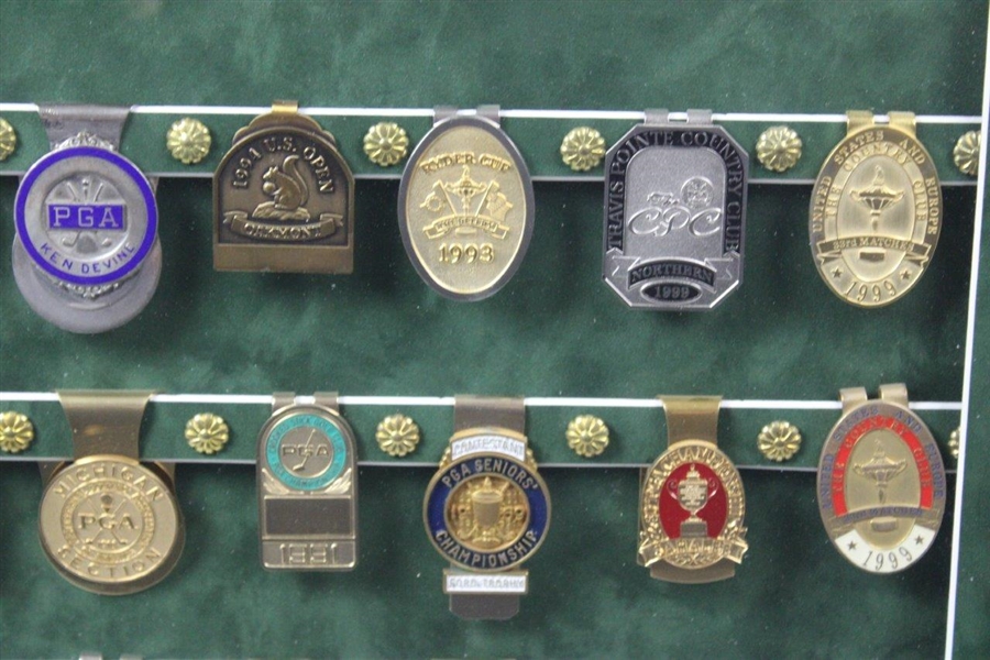 Ken Devine's Personal Thirty-Six (36) Money Clips Display Inc. 3 Majors - Framed