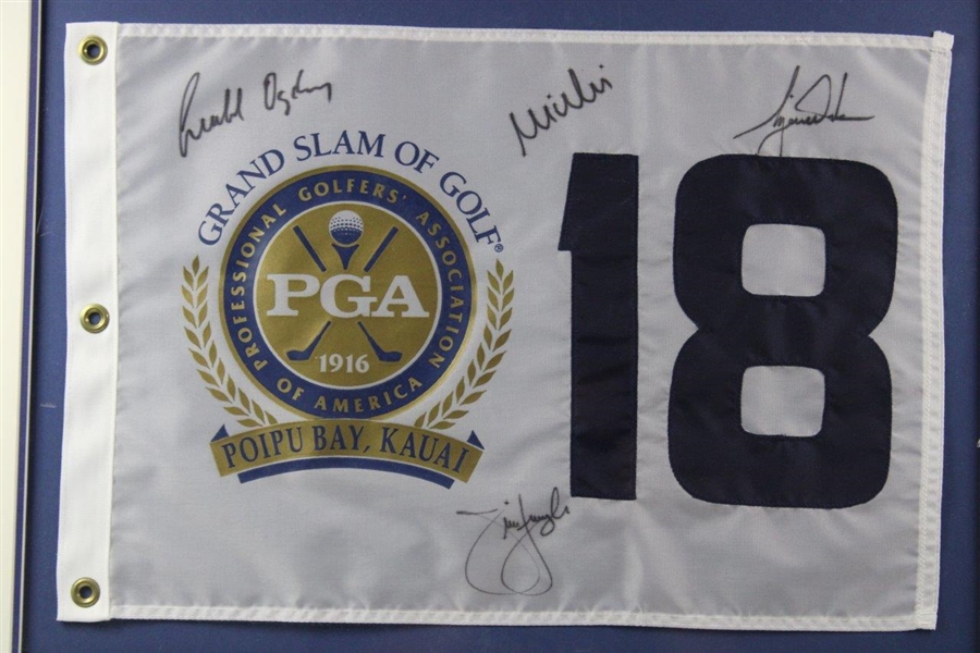 Tiger Woods, Furyk, Weir & Ogilvy Signed Grand Slam of Golf Display - Framed JSA ALOA
