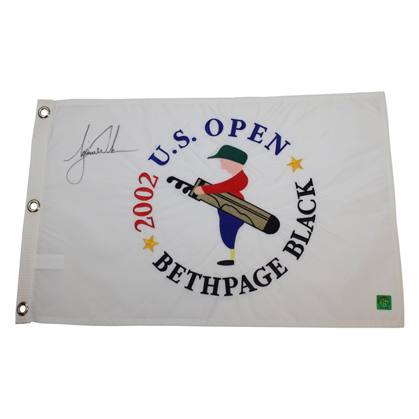 Tiger Woods Signed 2002 US Open at Bethpage Black Embroidered Flag JSA ALOA