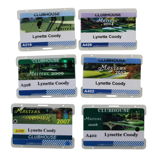 2007, 2008, 2009, 2012, 2013 2014 Masters Clubhouse Badges - Lynette Coody 