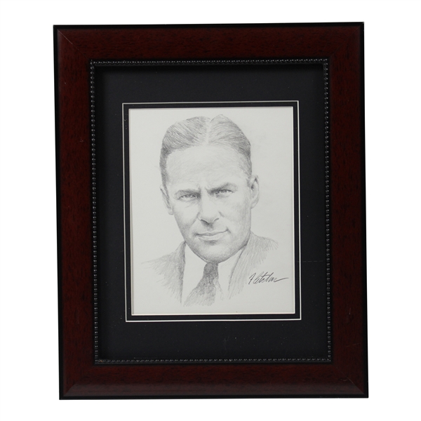 Bobby Jones Original Portrait Pencil Sketch Signed by Artist Robert Fletcher - Framed 