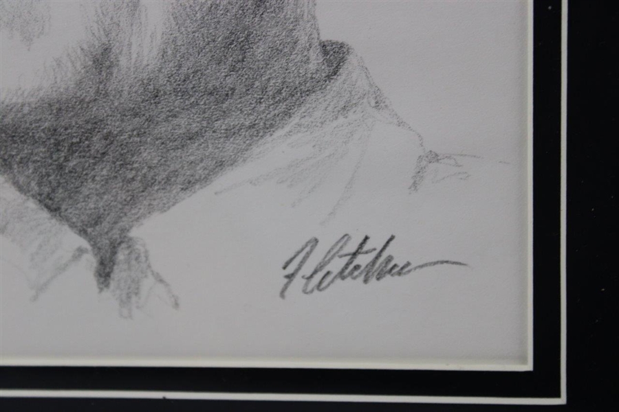 Byron Nelson Original Portrait Pencil Sketch Signed by Artist Robert Fletcher - Framed 