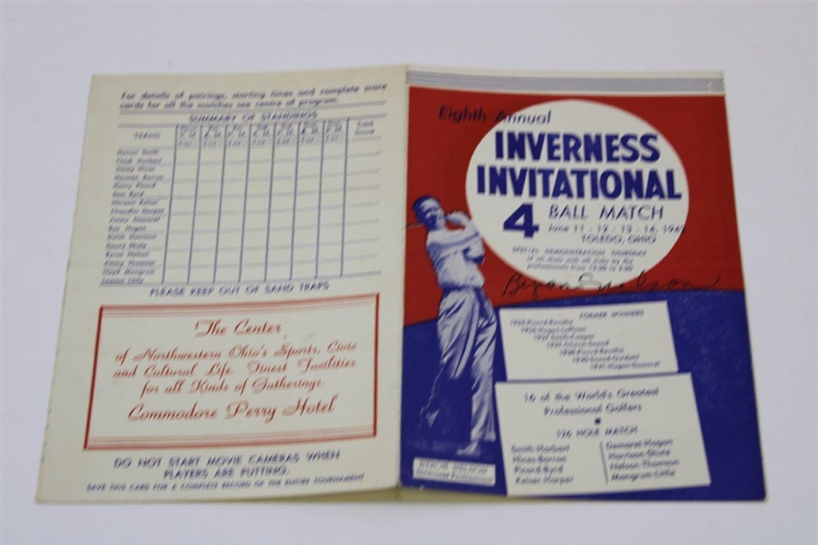 Byron Nelson Signed 1942 Inverness Invitational 4-Ball Match Program JSA ALOA