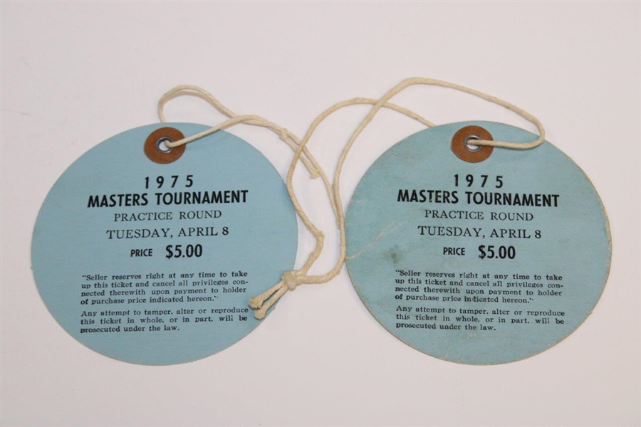 Pair of 1975 Masters Tournament Tuesday Practice Round Tickets - #2719 & #2720