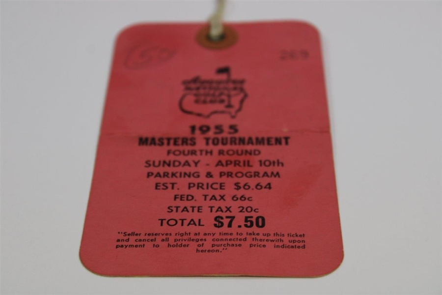 1955 Masters Tournament Sunday Final Rd Ticket #269 with Original String - Middlecoff Winner
