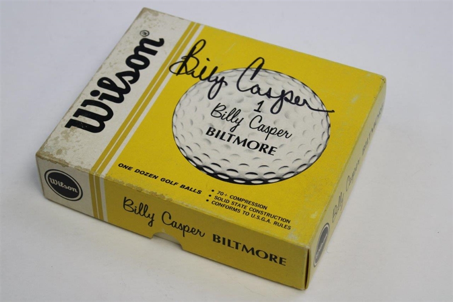 Billy Caspers Signed Wilson Biltmore Box & Three (3) Golf Balls JSA ALOA