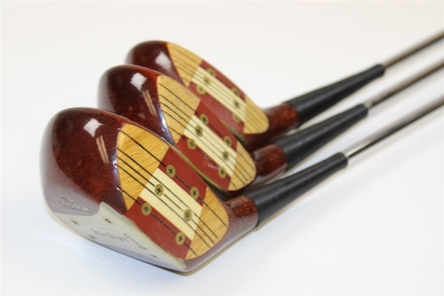 Macgregor Woods 1-3-5 Persimmon Heads Vip Models Hand Stamped By Nicklaus Steel Shafts Stiff Leather Grips