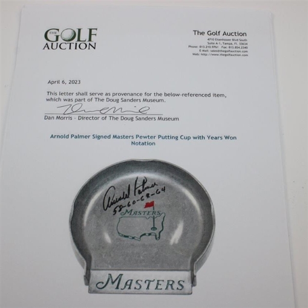 Arnold Palmer Signed Masters Pewter Putting Cup with Years Won Notation JSA ALOA