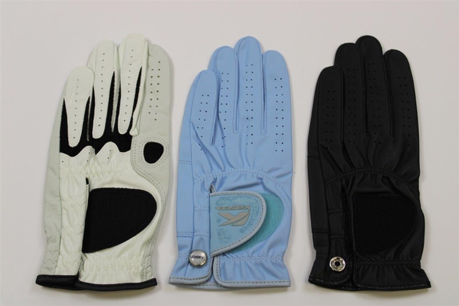 Big 3' Palmer, Nicklaus & Player Signed LH White/Blue/Black Golf Gloves JSA ALOA