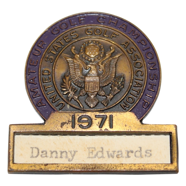 1971 US Amateur at Wilmington CC Contestant Badge - Danny Edwards
