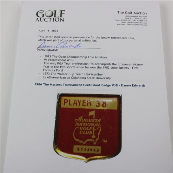 1986 The Masters Tournament Contestant Badge #38 - Danny Edwards