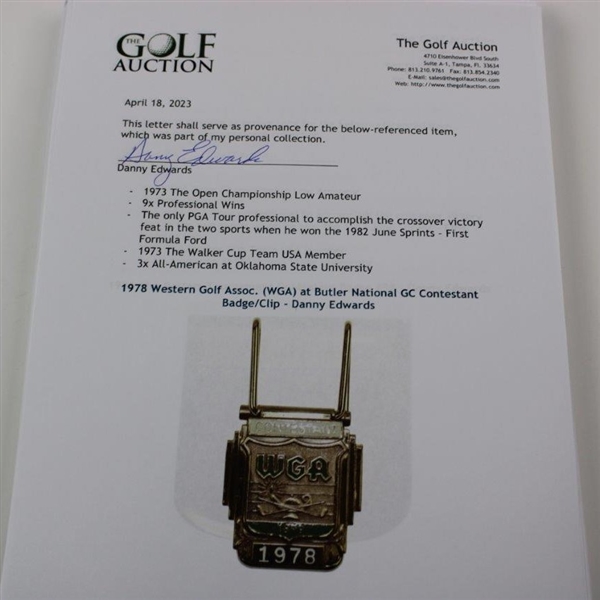 1978 Western Golf Assoc. (WGA) at Butler National GC Contestant Badge/Clip - Danny Edwards