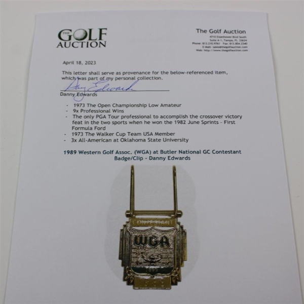 1989 Western Golf Assoc. (WGA) at Butler National GC Contestant Badge/Clip - Danny Edwards