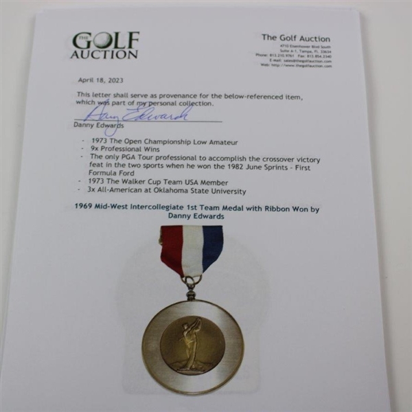 1969 Mid-West Intercollegiate 1st Team Medal with Ribbon Won by Danny Edwards