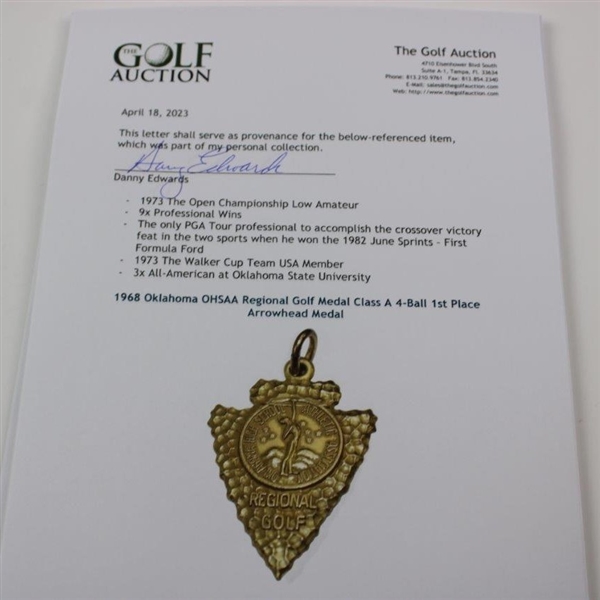 1968 Oklahoma OHSAA Regional Golf Medal Class A 4-Ball 1st Place Arrowhead Medal