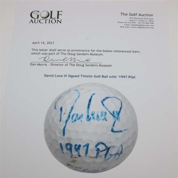 David Love III Signed Titleist Golf Ball with '1997 PGA' JSA ALOA