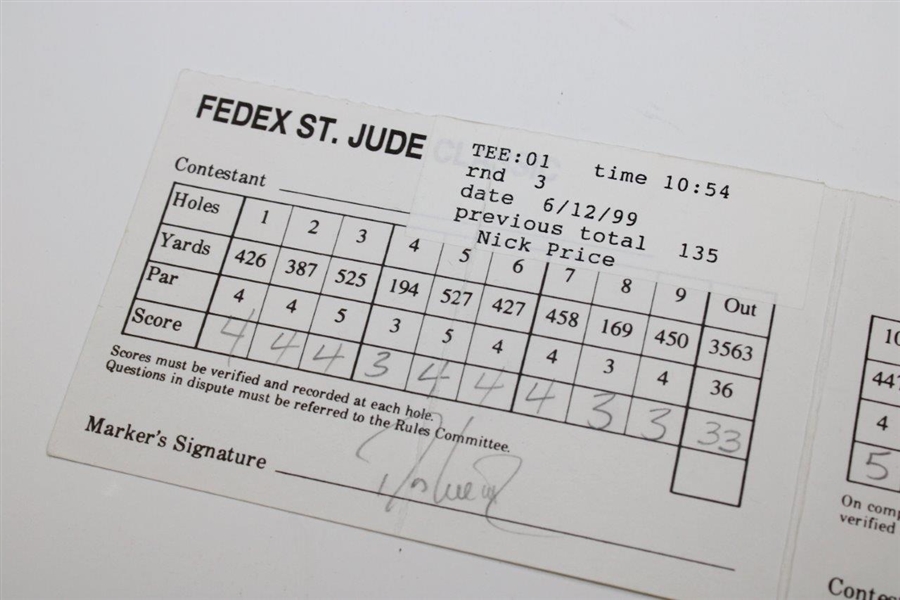 Nick Price Signed 1999 FedEx St. Jude Classic 3rd Rd with Davis Love III (Marker)