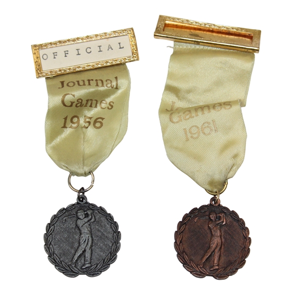 1956 & 1961 Journal Games Golf Medals with Bar Pin & Ribbons - Silver & Bronze Colored