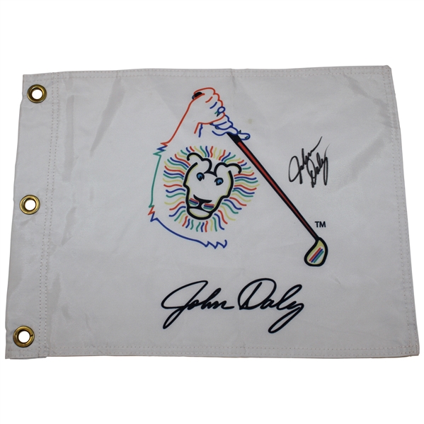 John Daly Signed 'John Daly' Lion Logo White Flag JSA ALOA