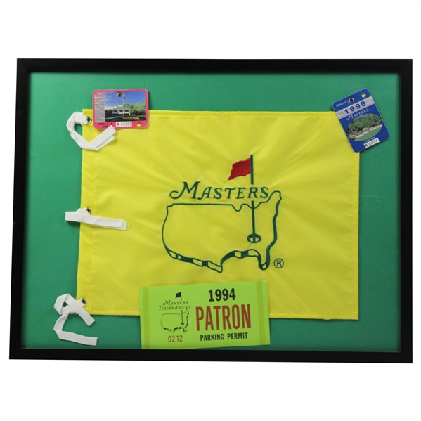 Masters Collage With Undated Flag, 1998 & 1999 Badges & 1994 Parking Permit - Framed
