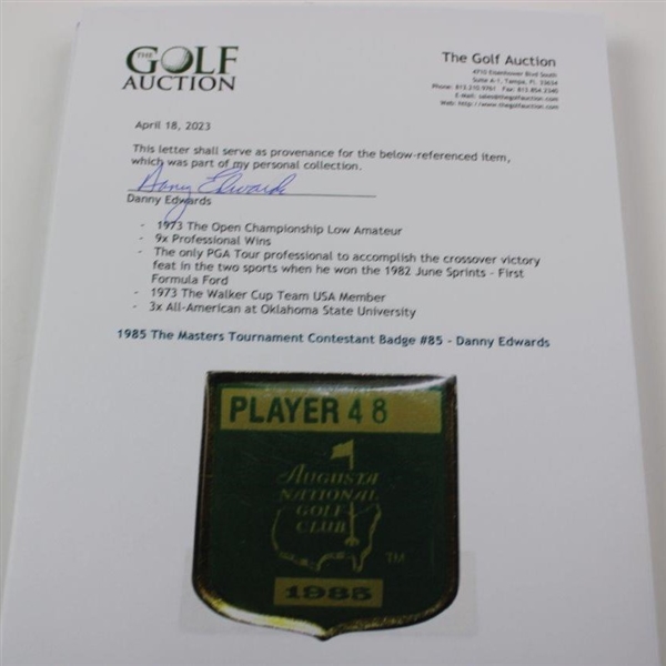 1985 The Masters Tournament Contestant Badge #85 - Danny Edwards