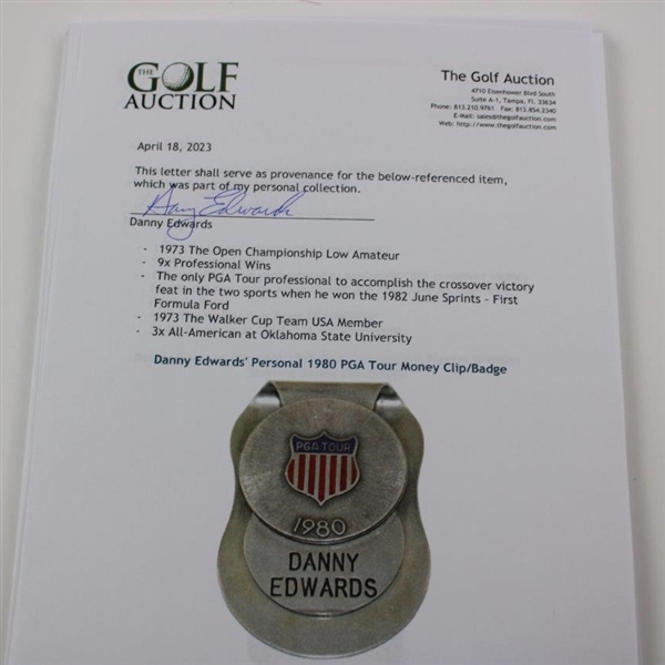 Danny Edwards' Personal 1980 PGA Tour Money Clip/Badge