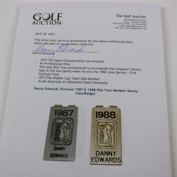 Danny Edwards' Personal 1987 & 1988 PGA Tour Member Money Clips/Badges