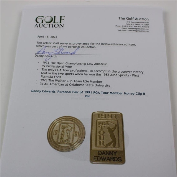 Danny Edwards' Personal Pair of 1991 PGA Tour Member Money Clip & Pin