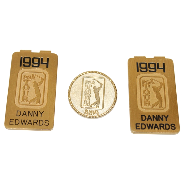 Danny Edwards' Personal 1994 PGA Tour Member Money Clips/Badges with Pin
