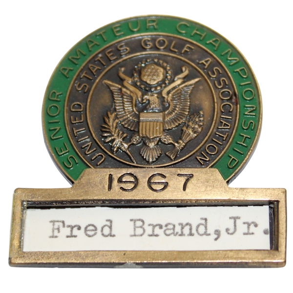 Fred Brand Jr. 1967 US Senior Amateur Contestant Badge Oakmont Country Club