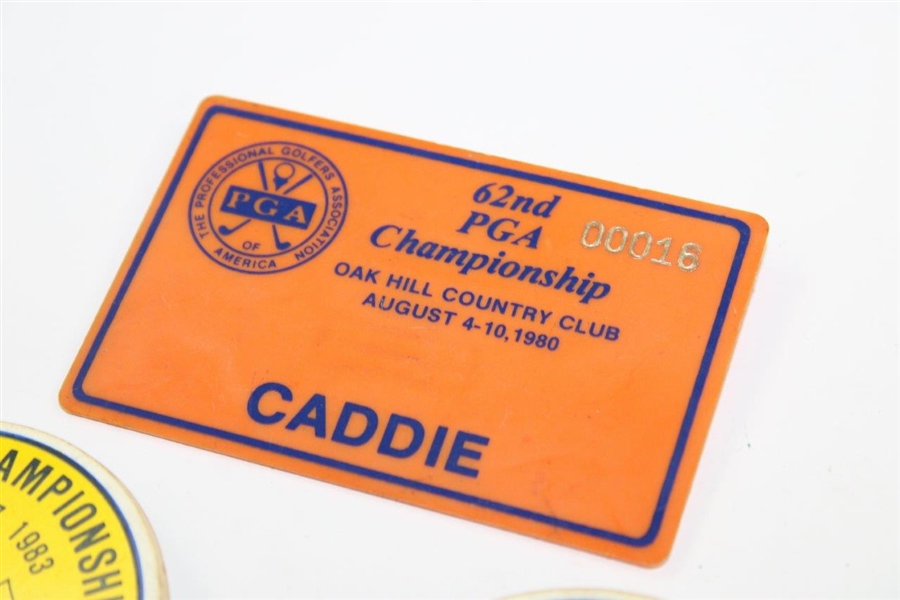 1980, 1982(x2) & 1983 PGA Championship Caddie Badges w/1983 PGA Guest