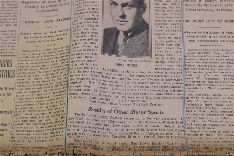 1930 Sep 28Th Bobby Jones Grand Slam New York Times Newspaper 